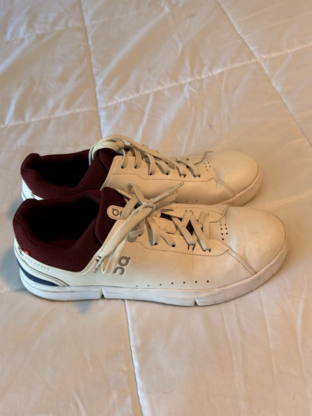 On Running Men’s White Leather Sneakers with Burgundy Interior